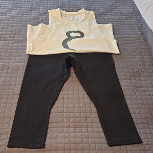 White Tank Top and Black Capri Leggings Set